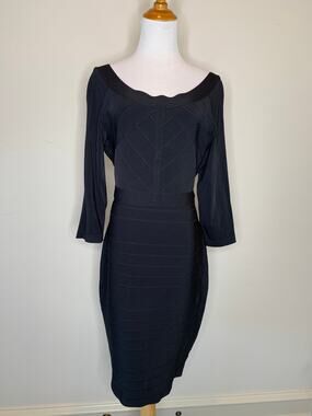 JS Collections Black Bandage Dress Scoop Neck Sz 12
